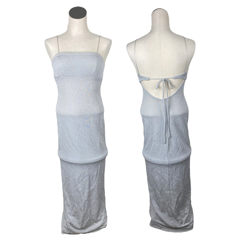 All That Jazz Vintage 90s Grey Shimmer Tie Back Maxi Dress XS
